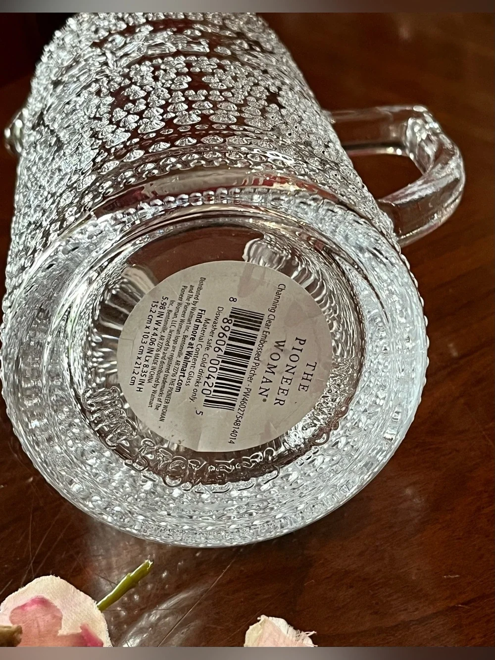 NWT The Pioneer Woman Channing Clear Glass Pitcher 35oz Vintage Hobnail Floral